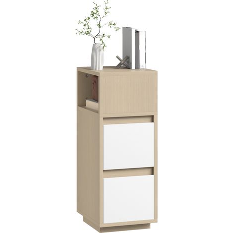 HOMCOM Slim Bedside Table, Bedside Cabinet with Open Shelf and 2 Drawers (1/5)