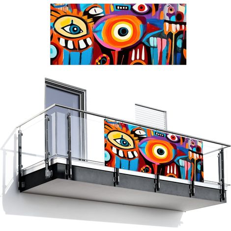 Balcony Privacy Banner Abstract - Face - Colorful 200x90 cm (1/4)