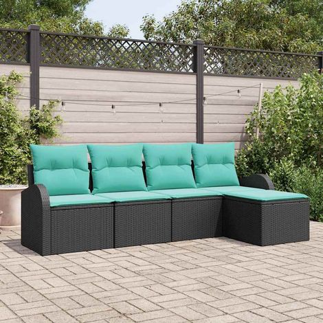 Teenpull – Sofa Set 5 Stk. Schwarz und Türkis Poly-Rattan (1/5)