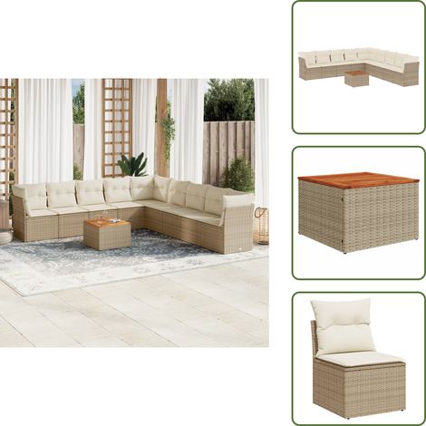 The Living Store Salon de jardin avec coussins 10 pcs beige résine tressée - Ensemble Salon De Jardin - Mobilier De Jardin - Canapé Extérieur - Résine Tressée - Rotin Synthétique (1/5)
