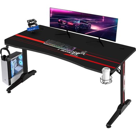Devoko Bureau Gaiming Bureau Gamer Informatique Table avec Porte-Boisson et Porte-Casque,140 cm Noir (1/5)