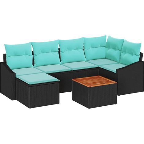 Garden Sofa Set with Cushion 7 pcs Black Poly Rattan vidaXL (1/5)