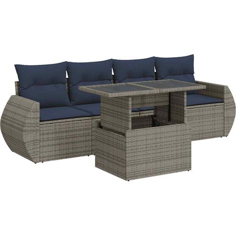 vidaXL Set Divano Giardino 5 pz con Cuscini Grigio Polyrattan Acacia (1/5)