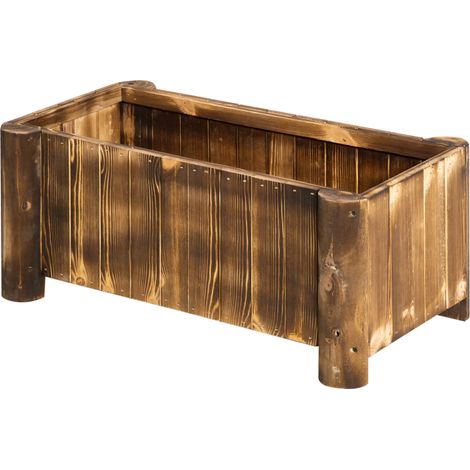 Jardinière sur Pied bac à Fleurs dim. 70L x 35l x 30H cm piètement Demi rondin Corps Aspect Lattes Bois Sapin traité carbonisation