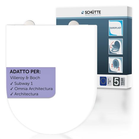 SCHÜTTE Sedile WC adatto per Villeroy & Boch Subway 1, Omnia Architectura, Architectura, con abbassamento automatico Made in EU, coperchio rimovibile in Duroplast infrangibile, coperchio WC fino a 250 (1/5)
