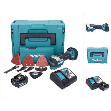 Makita DTM 52 RM1JX4 Akku Multifunktionswerkzeug 18 V Starlock Max Brushless + 1x Akku 4,0 Ah + Ladegerät + Zubehör Set + Makpac