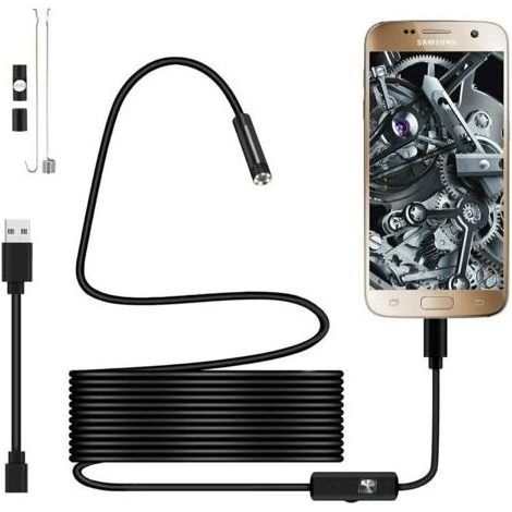 Endoscope Usb 720p Caméra Endoscopique Sonde Étanche Ip67 De 5,5mm Caméras D'inspection Câble Semi-Rigide De 2m Avec 6 Led, Type-C Compatible Avec Téléphones Otg Android, Pc -Câble 2m (1/5)