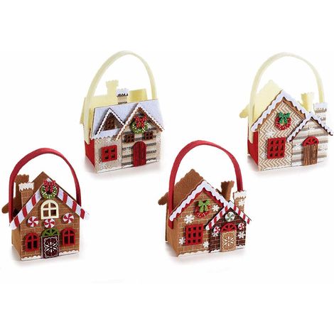 Borsette Natalizie in feltro a forma di casetta decorazioni per il Natale idea regalo 8 pezzi (1/2)
