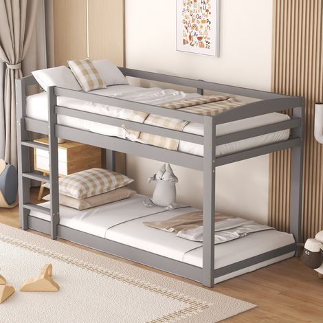 Etagenbett 204/95/118 cm Natur aus massiver Kiefer mit niedrigem Bodenbett (1/5)