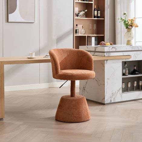 Tabouret de bar réglable en hauteur, Chaise de coiffeuse pivotante 360° pour îlot de cuisine et chambre, Design moderne en tissu chenille, Orange (1/5)
