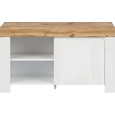 Schuhmöbel Hella , Weiß und Holzoptik, 92cm