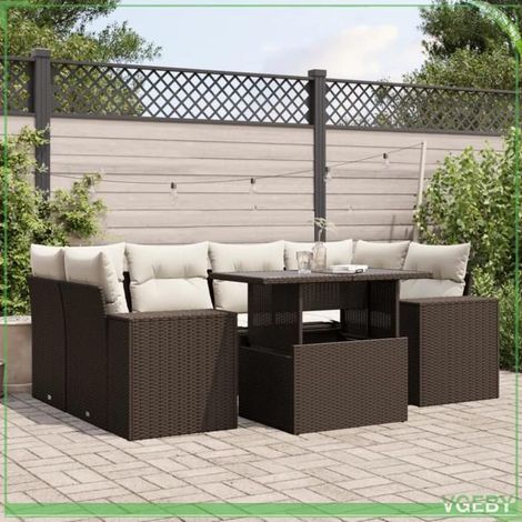 Salon de jardin - 7291712423871 - Résine tressée marron - 7 pièces modulable - Table réglable (1/5)