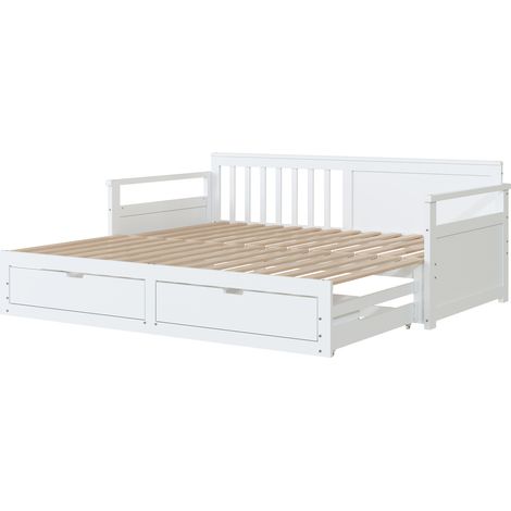 Cama banqueta multifunción 2 en 1 90 x 190 / 180 x 190 con cajones y cama nido blanca HOMVRA (1/5)