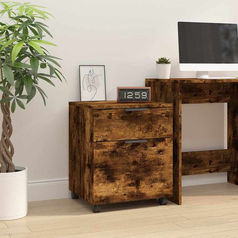 Classeur mobile Meuble de Rangement - Armoire De Bureau avec roues Chêne fumé 45x38x54 cm Bois BV479310 - BonneVie (1/5)