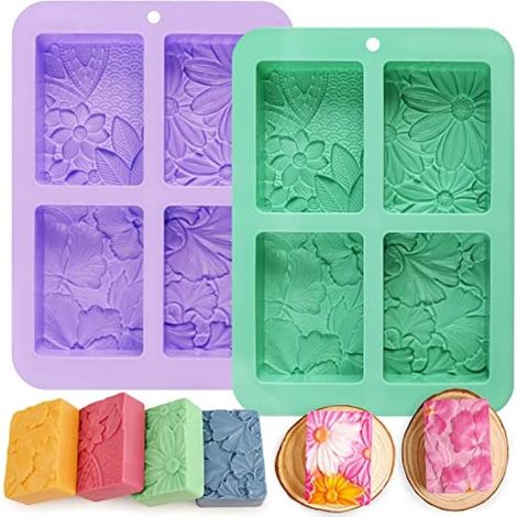 Lot de 2 moules à savon rectangulaires en silicone en forme de fleur pour savon, bombes de bain, douche, barre de lotion 85 g (1/5)
