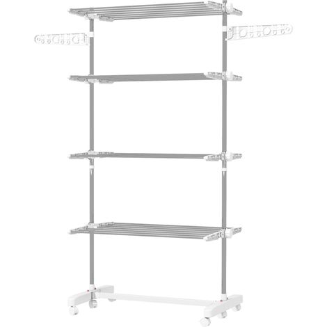 Faltbarer mobiler 4-stufiger Wäscheständer 142 x 55 x 172 cm mit Rollen und Seitenflügeln, weiß (1/5)