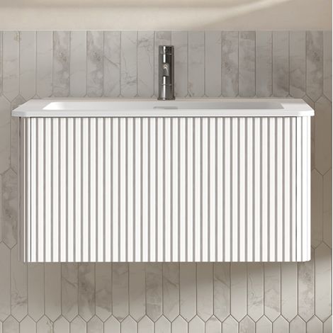 Meuble sous vasque 80 cm blanc avec rangements HAVRYA (1/4)