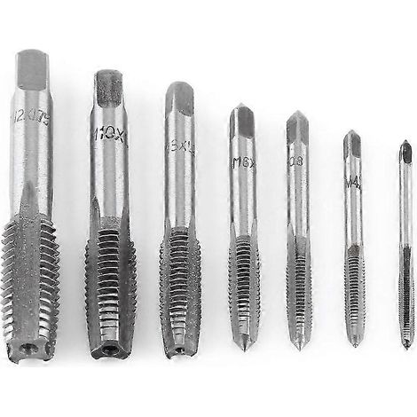 7 tarauds métriques pour filetage en acier, outil de taraudage manuel M3 M4 M5 M6 M8 M10 M12 (1/5)
