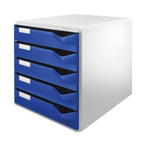 Schubladenbox 5 Schubladen DIN A4 Überbreite Polystyrol Gehäusefarbe: lichtgrau Farbe der Schublade: blau (1/4)