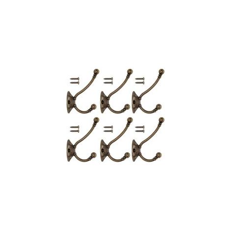 6 PCS Patère Porte Manteau Murale Vintage Crochet Métal De Porte Chapeau Crochet Rétro pour PorteManteau Salle de Bain Cuisine Fonte De Fer Laiton Bronze Design (Contient des Vis)