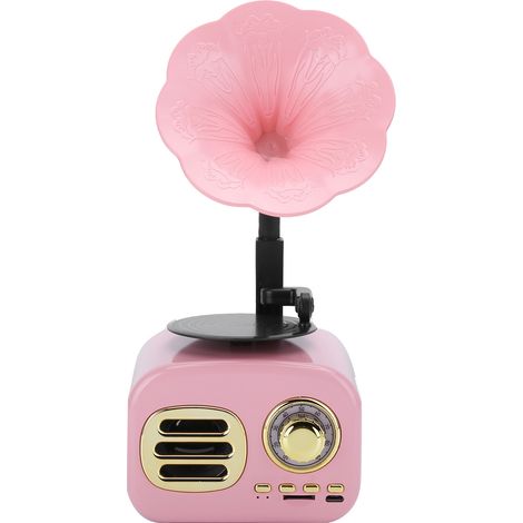 Enceinte Bluetooth portable vintage rétro, accessoire audio rose
