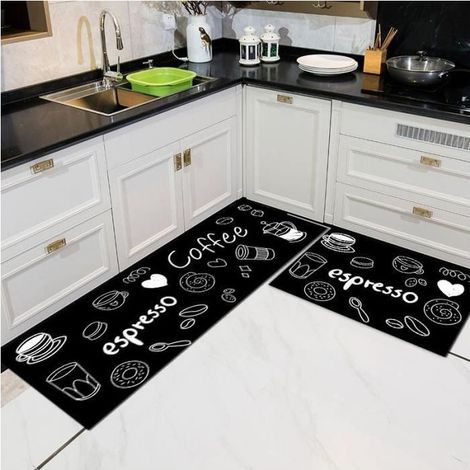 Lot de 2 PACK Tapis de Cuisine en cuir PVC tapis Antidérapants avec bandes imperméables -- 4060cm 40120cm (1/4)