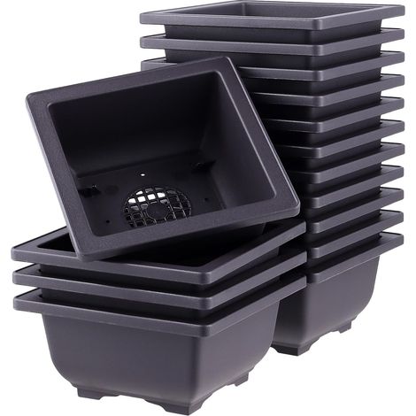 Lot de 15 Pots à Bonsaïs, Pots de Fleurs rectangulaires en Plastique, pour bonsaï, pour l'intérieur et l'extérieur, Carré, 12 x 12 x 6 cm