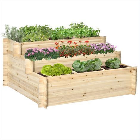 Porte-plantes Jardinière sur pieds en bois de sapin 3 niveaux (1/5)