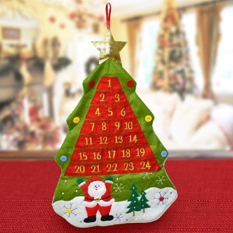 TrAdE Shop Traesio - Calendario Avvento Albero Di Natale Feltro Numeri Tasche Decorazioni Natalizie - (1/3)