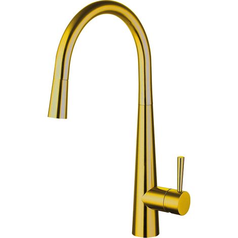 Balterley Contemporary Pull Out Single Lever Kitchen Mixer Tap with Rounded Swivel Spout & Brushed Gold Finish