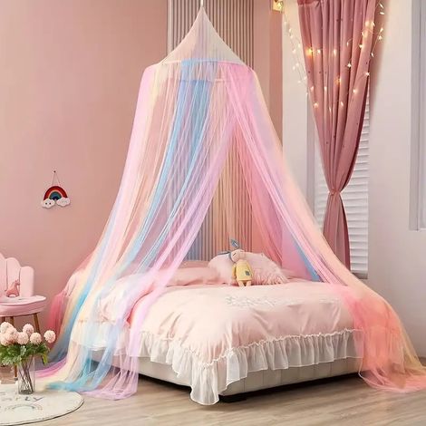 Moustiquaire en forme de dôme, sans montage, pour lit de 1,2 à 2 m, moustiquaire pour enfant, à ouverture simple, à suspendre, style princesse (1/5)