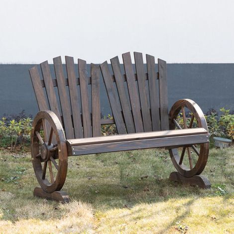 Banc de jardin - 2 places - Bois de sapin massif - Finition bois brûlé - Dossier incurvé (1/5)