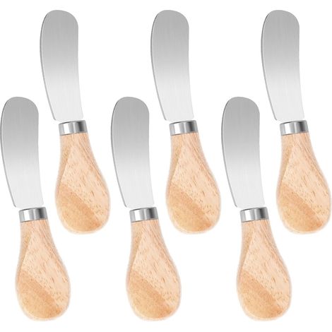 6-teiliges Set: kleines Buttermesser, Käsemesser aus Edelstahl, Buttermesser mit Holzgriff, kleines Käsemesser, Dessertmesser