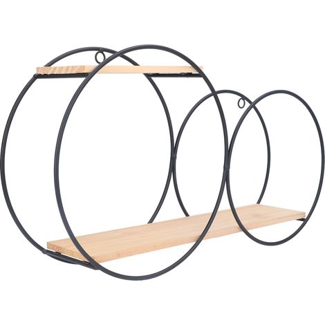 Étagère ronde solidement soudée, double usage, grande capacité de charge, étagères murales circulaires en métal et bois pour chambre ou salon de thé (1/5)