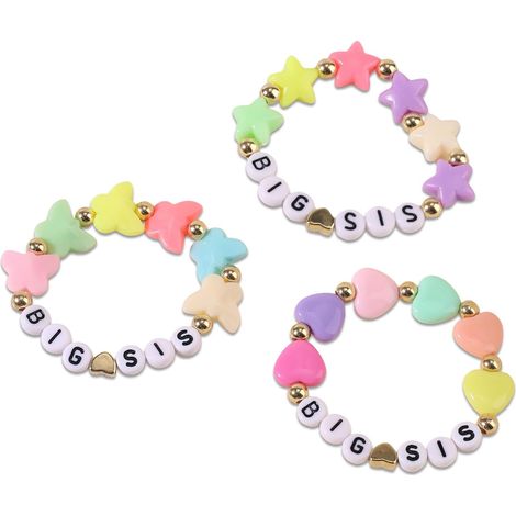 Set di 3 braccialetti per sorella maggiore, 3 stili di braccialetti con iniziali in acrilico colorato e ciondoli a forma di farfalla, stella e cuore - Accessori femminili per la sorella maggiore - Reg (1/5)