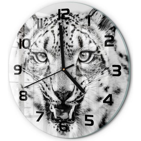 Horloge Murale Ronde Décoration Maison Classique Verre Trempé Silencieuse Léopard des neiges fi 30 cm (1/5)