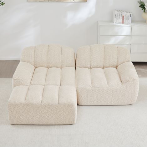 Sofá rinconero modular de 2 plazas, sin montaje, 210 x 165 x 79 cm, beige blanco DESVIAE (1/5)