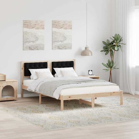 Bettrahmen Schwarz 140 x 190 cm Massives Kiefernholz