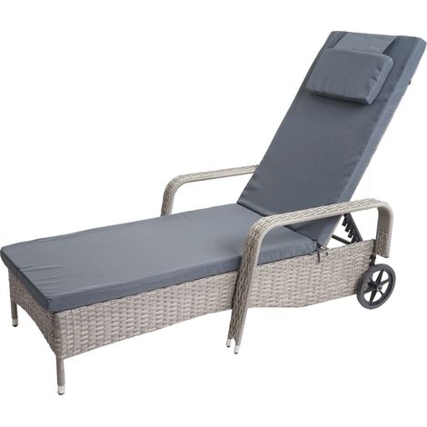 [NEUWERTIG] Poly-Rattan Sonnenliege Cesena, Relaxliege Gartenliege Liege, Alu grau, Kissen dunkelgrau