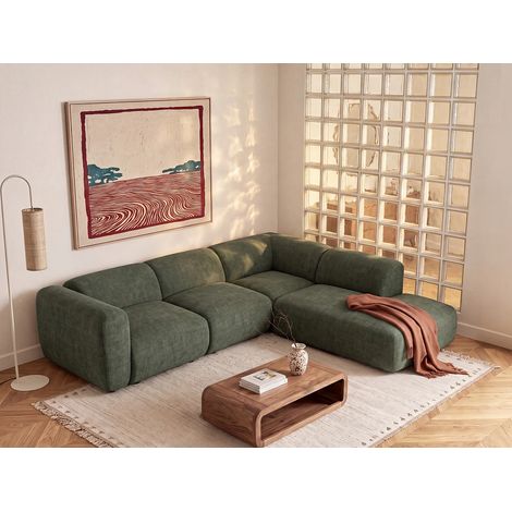 Grande Divano componibile Angolare con schienale a chaise longue in Tessuto Verde - POGNI di Maison Céphy (1/5)
