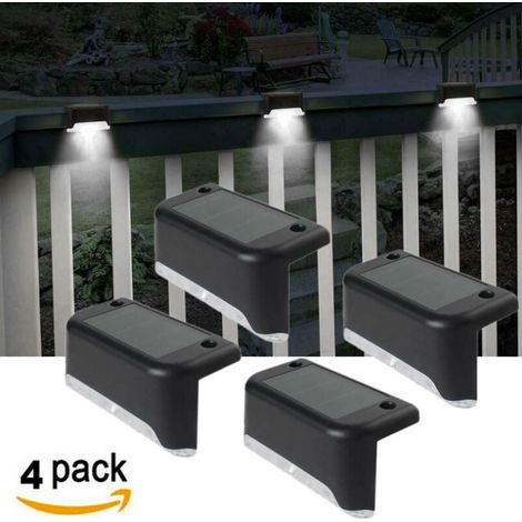 Lot de 4 lampes solaires à LED pour escaliers coquille noire lumière blanche, cour, clôture, mur, paysage, allée, clôture