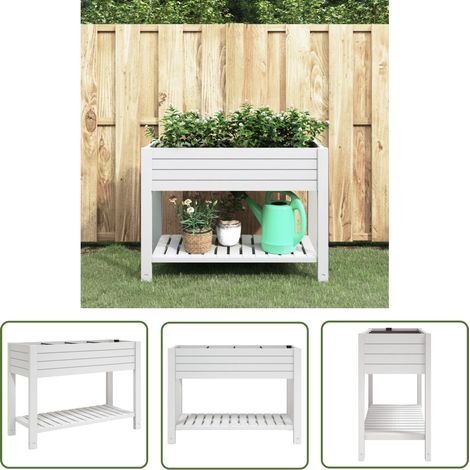 The Living Store Lit surélevé de jardin blanc 110x45x79 cm polypropylène - Jardiniere Exterieur - Bac Plante - Systeme Arrosage Automatique - Lit Surélevé Jardin - Décoration Jardin (1/5)