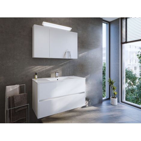 Badmöbel Set Taifun 2tlg. 100 cm mit Spiegelschrank weiß Hgl