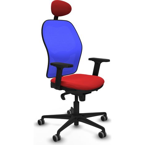 Jorquera sincro malla azul similpiel rojo brazos 2D base nailon cabecero fijo ruedas 65mm engomada (1/5)