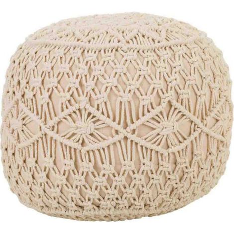 Pouf tricoté crème élégant pour salon ou chambre cosy - crème tricoté naturel chaleureux (1/4)