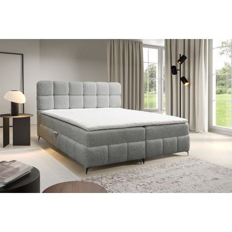 Boxspringbett Bett Schlafzimmerbett SOPHIE 180x200cm Stoff Rolf Hellgrau (1/5)