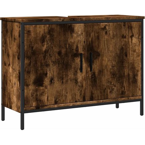 Armoire lavabo salle de bain design peu encombrant 80 x 30 x 60 cm grand espace rangement en bois d'ingénierie chêne fumé