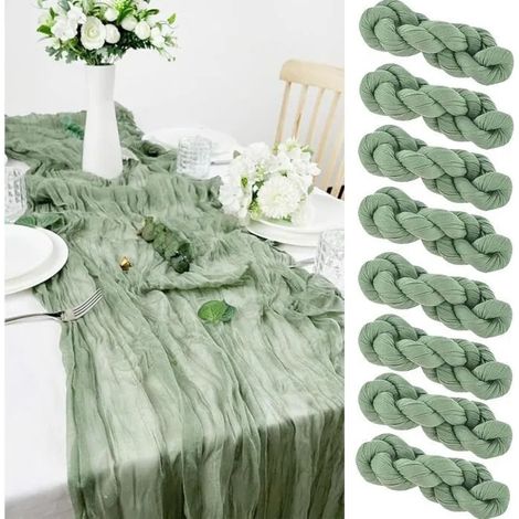 Chemin de Table - Pur Végétal - Lot de 8 Nappes - 90x300 cm - Vert Sauge - Élégance Chic (1/4)