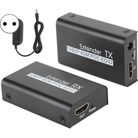 Transmetteur HDMI 60 mètres avec alimentation POC, fonction EDID et port RJ45 pour transmission vidéo longue distance, compatible 100-240V prise EU (1/5)