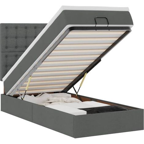 Cadre de lit ottoman avec matelas gris foncé, 80x200 cm, recouvert de tissu. (1/5)